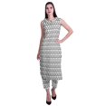thumbnail image 1 of Moomaya Ensemble Kurta et Pantalon Sans Manches pour Femmes à Col Peter Pan Imprimé, Ensemble Ethnique 2 Pcs, 1 of 6