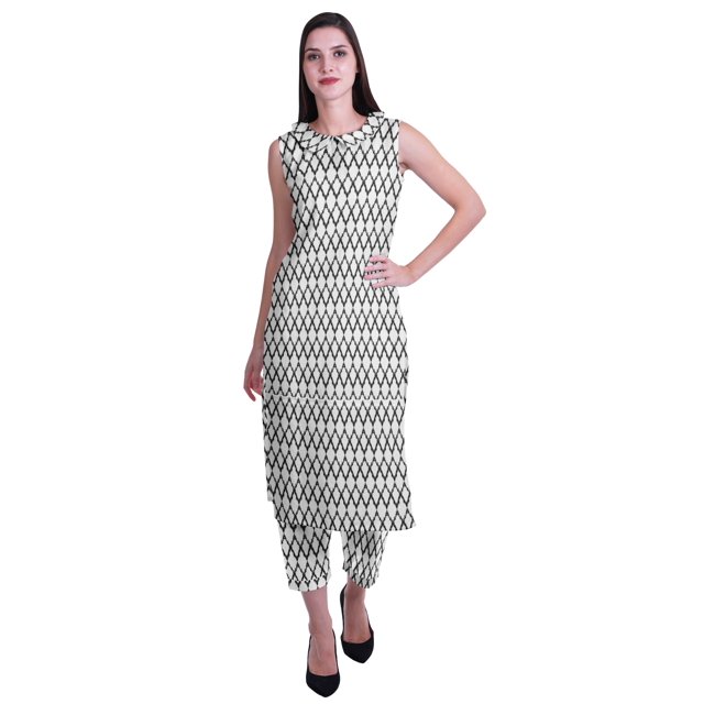 Moomaya Ensemble Kurta et Pantalon Sans Manches pour Femmes à Col Peter Pan Imprimé, Ensemble Ethnique 2 Pcs
