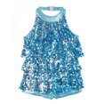 thumbnail image 2 of TiaoBug Girls Sleeveless Shiny Sequins Halter Tassel Mini Dress Latin Jazz Salsa Samba Rumba Unitard Dress Blue 6, 2 of 6