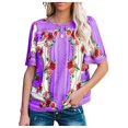 thumbnail image 1 of Women‘s Flower Print O-Neck Short Sleeve Blouse T-shirt, 1 of 6