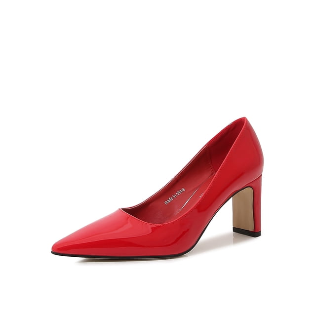 Woobling Escarpins pour Femmes à Talon Épais, à Enfiler, Confort, Talons Hauts, Mode pour Femmes, Bloc, Rouge, 7,5