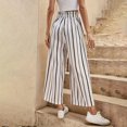 thumbnail image 5 of AherBiu Pantalon à Jambe Grand pour Femmes Taille Haute à Cordon Rayé Pantalon Décontracté d'Extérieur Tendance avec Poches, 5 of 5