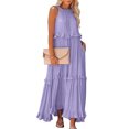 thumbnail image 5 of Robes pour Femmes Robe Maxi Sans Manches Décontractée Fluide à Volants Élégante Robe Maxi Unie Violette P, 5 of 5