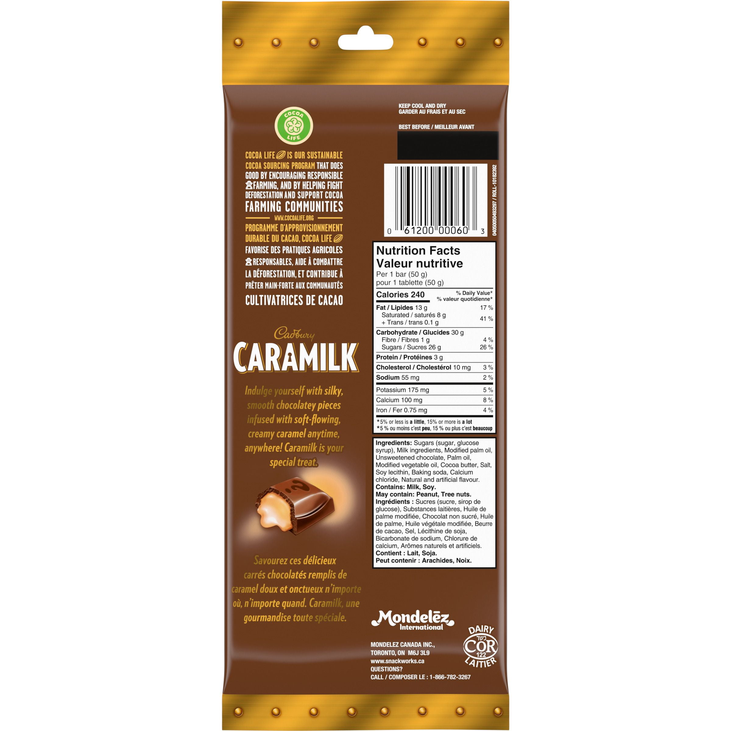 Cadbury Caramilk, Barres de Friandises Chocolatées, Emballage Multiple, Caramel, Lot de 4