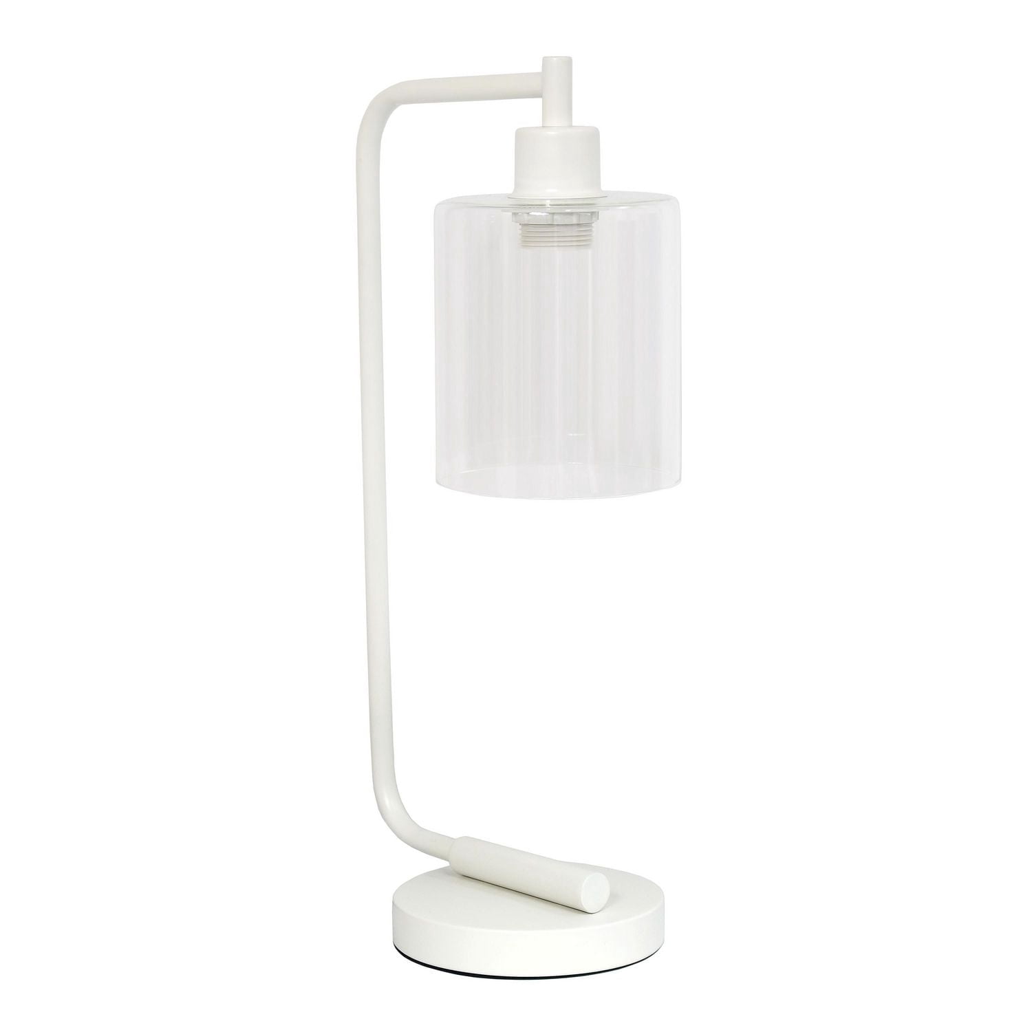 Lampe de bureau à lanterne industrielle en fer de style antique de Simple Designs Bronson avec abat-jour en verre, blanc