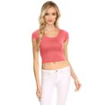 thumbnail image 1 of NYL Womens Basic Short Sleeve Scoop Neck Crop Top - USA, Large, Coral, 1 of 1