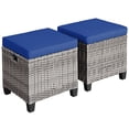thumbnail image 2 of Costway Lot de 2 Poufs de Patio en Rotin avec Coussins, Repose-Pieds, Table, Bleu Marine, 2 of 10