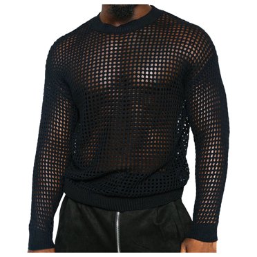 LUOGENLI T-shirts pour Homme pour Hommes Loisirs Boulochage Chandail Rayé Nouveau Creux Contraste Épais Laine Soie Glacée Tricoté Chemise d'Affaires T-shirts pour Homme T-shirts Graphiques Fête de la Saint-Patrick Noir TG