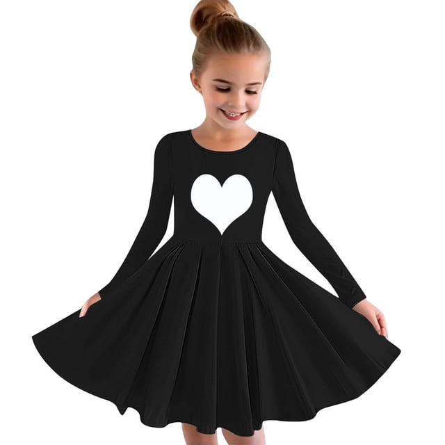 MeetoTime Robe de Performance pour Filles à Manches Longues, Couleur Unie, Col Rond, Extensible, Robe de Récital Scolaire, 4-14 Ans, Vêtements pour Enfants