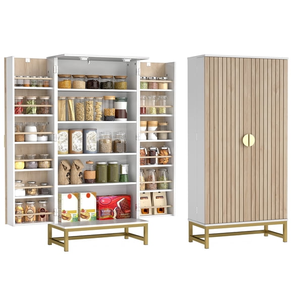 HOMCOM 47" Kitchen Pantry Cabinet, Storage Cabinet with 12 Door Shelves