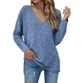thumbnail image 1 of Women V Neck Long Sleeve Ruching Side Pure Color Top, 1 of 7