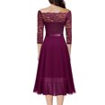 thumbnail image 4 of Robes Violettes pour Femmes Couleur Unie Manches Courtes Robe en Dentelle Encolure Carrée Coupe Ajustée Vintage Cocktail Formelle Robe de Bal Midi Rétro Élégante Blouse Ligne A Taille Plissée Ourlet Évasé Robe,L, 4 of 6