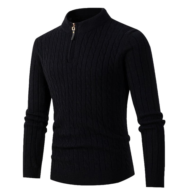 TIMIFIS Half Zip Pullover Men Turtleneck Knit Sweater Long Sleeve Rib Bottom Hem Shirt pring