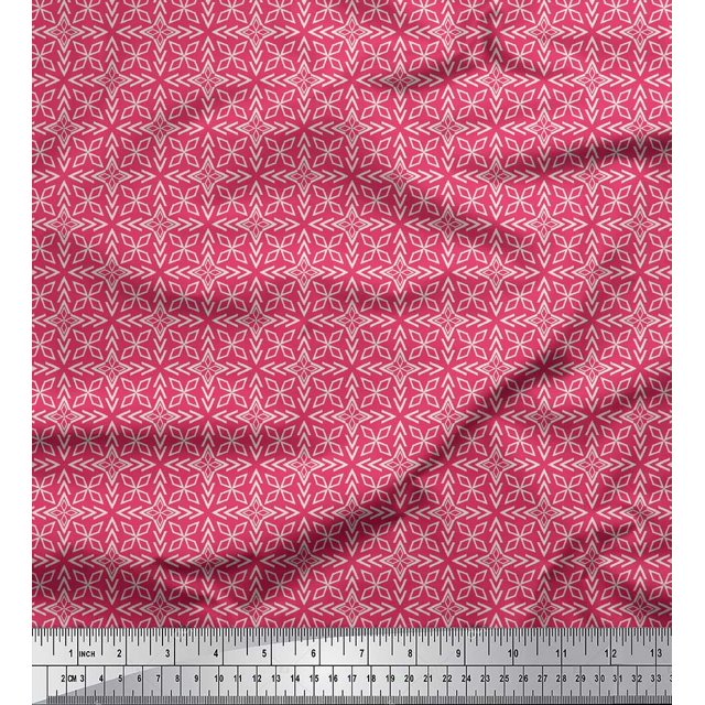 Soimoi Pink Poly Georgette Fabric Arrow & Diamond Geometric Decor Fabric Printed Yard 52 Inch Wide