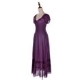 thumbnail image 4 of Women Renaissance Peasant Maiden Boho Inspired Cap Sleeve Lace Trim Maxi Dress, Purple, Large, 4 of 5