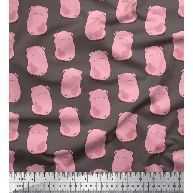 Soimoi Moss Georgette Fabric Pig Animal Print Fabric by The Yard 42 Inch Wide