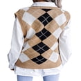 thumbnail image 4 of CNKOO Gilet Chandail à Carreaux Argyle pour Femmes Y2K Tricot Col en V Sans Manches Hauts Courts Manteau d'Extérieur Gris P, 4 of 6