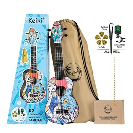 Keiki K2 Series Ukulélé Soprano Pack - Comprend : Accordeur, Choix, Sangle et Sac Fourre-Tout