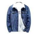 thumbnail image 1 of Men Casual Solid Thick Denim Jacket Plus Fleece Turndown Jacket Pocket Coat, 1 of 9