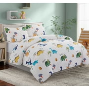Marina Decoration Kids Boys Toddlers Cute Printed 600 Thread Count Soft Cotton Blend Percale Duvet Cover Set with Corner Tie and Zipper, Cartoon Dinosaur Zoo Dino Pattern