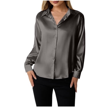BLVB Chemises en Satin Soyeux à Boutons pour Femmes Chemises Habillées Blouses à Manches Longues Tunique Habillée pour le Travail