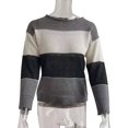 thumbnail image 3 of Women Sweater Color Block Stripe Top Round Neck Long Sweater Round Sleeve Blouse, Gray, L, 3 of 5