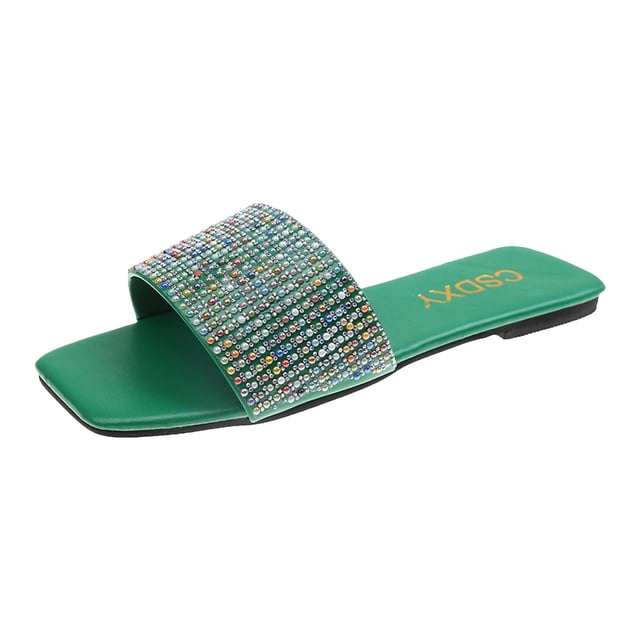 RKSTN Pantoufles pour Femmes Nouvelles Rétro à Bout Carré Chaussures Plates Sandales Décontractées à Strass Pantoufles,Pantoufles pour Femmes Intérieur Extérieur