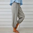 thumbnail image 3 of Women‘s Cotton Linen Pants Drawstring Elastic Waist Capri Pants Lounge Pants with Pockets, 3 of 9