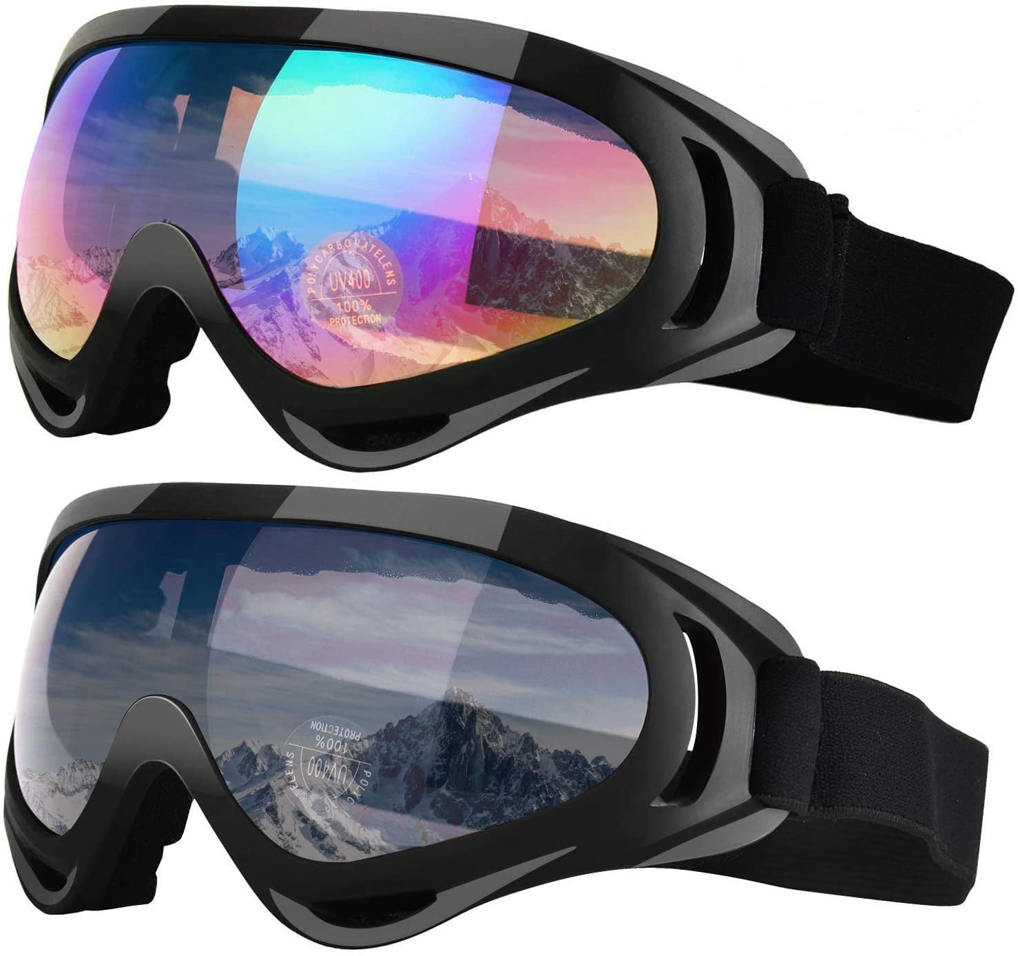 2-Pack Snow Sports Goggles Ski Goggles Skate Glasses with UV Protection Windproof