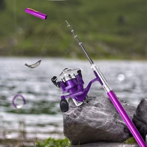 Kroder Stylo de pêche avec bobine Mini Roue de pêche rotative Pole pour accessoires de pêche extérieure (bleu, or)
