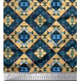 thumbnail image 1 of Soimoi Orange Crepe Silk Fabric Check & Geometric Fabric Prints By Yard 42 Inch Wide, 1 of 5