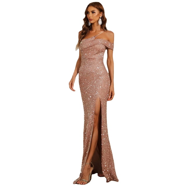 EGNMCR Robes de Soirée pour Femmes, Robes Formelles pour Femmes, Robes de Cocktail pour Femmes Camis Mode pour Femmes Robe Nuisette à Paillettes Scintillante Brillante Fête Boîte de Nuit Jupe Longue Portefeuille Robe de Soirée Formelle Robe Femme