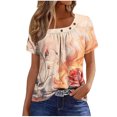 thumbnail image 1 of Pisexur Hauts de Printemps pour Femmes 2025, Hauts pour Femmes, Hauts de Sortie pour Femmes, Hauts pour Dames & Haut Décontracté à Manches Courtes Imprimé Col Rond Plissé Mode Orange, m, 1 of 6