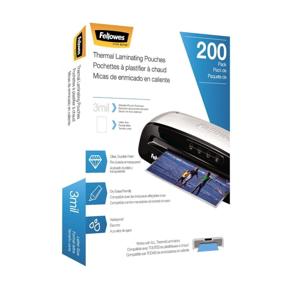 Fellowes Pochettes de plastification thermiques - Lettre, 3 mils, 200 paquet
