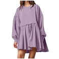 thumbnail image 1 of Pisexur Robe Chandail Surdimensionnée pour Femmes, Col Rond, Manches Longues, Patchwork, Robe d'Automne, Chandail à Enfiler, Hauts Amples et Fluides, Robe Chandail, Mini-Robe, 1 of 8