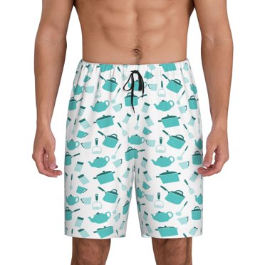 Vsdgher Shorts de Pyjama pour Hommes à Imprimé Ustensiles Bas de Détente Shorts de Sommeil Taille Élastique Shorts de Pyjama Légers avec Poches-4X-Grand