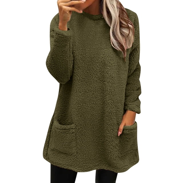 IMENGL Winter Warm Fleece Thickened Plus Size loose coat jacket sweater, Green XL, Size M-3XL