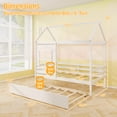 thumbnail image 3 of Gymax Twin Size House Bed with Trundle Wooden Platform Bed w/ Roof Chimney & Window White, 3 of 10