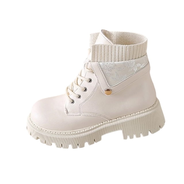 Womens Winter Boots Ankle Boots Printed Round Toe Lace-Up Front Low Heel Ankle Boots