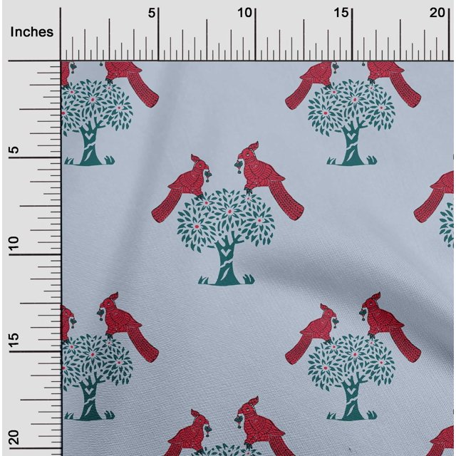 oneOone Viscose Chiffon Fabric Bird & Tree Block Decor Fabric Printed BTY 42 Inch Wide