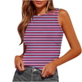 thumbnail image 1 of Plebaso Débardeurs Ajustés à Rayures pour Femmes Sans Manches à Col Rond Froncés Blouses d'Été Décontractées Basiques T-Shirts, 1 of 5