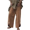 thumbnail image 1 of Diufon Wide Leg Pants for Women Button Down Cotton Linen Straight Pants Casual Solid Color Side Split Trousers, 1 of 5