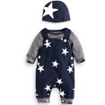 thumbnail image 4 of Toddler Boy Star Print Pattern Long Sleeve Overalls Clothes Hat Three-piece Sute, 4 of 9