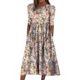 thumbnail image 1 of Spring and Summer Printed Round Neck Pullover Mid-Sleeve Casual Dress with Pockets for Women, 1 of 3