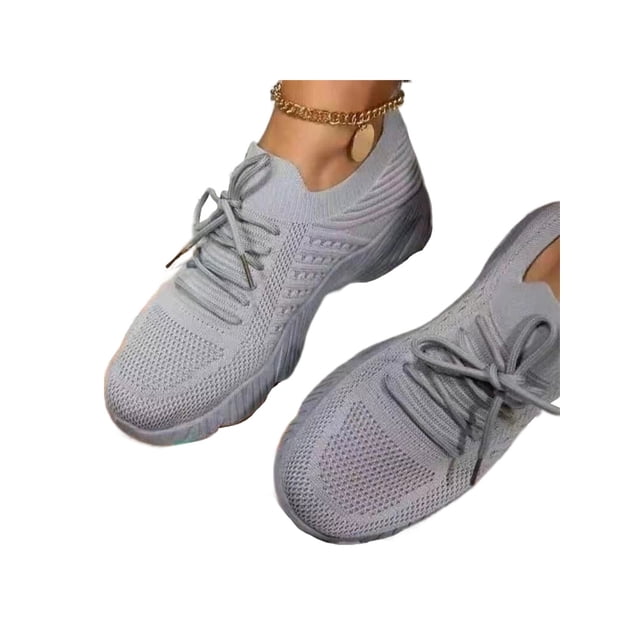 Innerwin Espadrilles pour Femmes Sport Course Chaussure en Maille Confort Chaussures Athlétiques Empeigne en Tricot Marche Gris 7.5