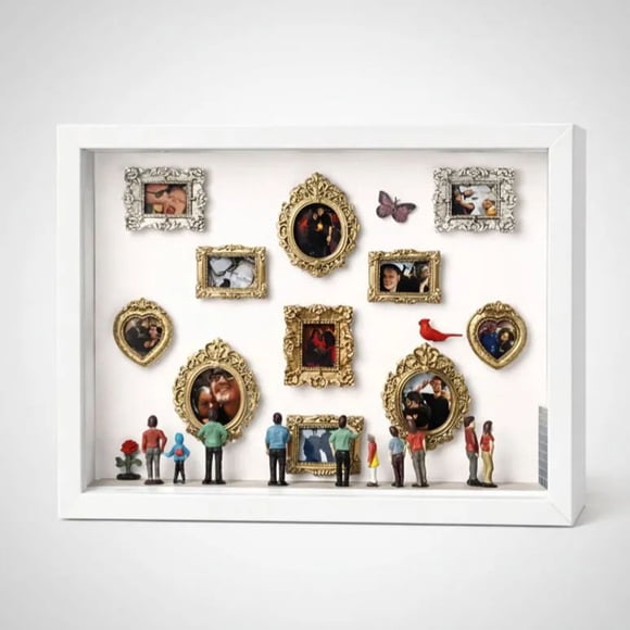 Cevemin DIY Mini Repository Paper-cut Silhouettes Box with 10x10 Inch Frame and 8 Gold Mini Frames - Personalized Memory Display for Home Decor, Gift for Anniversary, Wedding, Travel