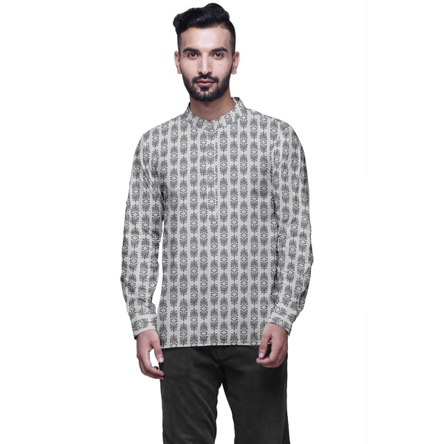 Atasi Mandarin Collar Short Kurta Mens ShirtWith Long Cuff Sleeves For Men