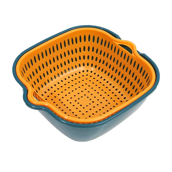 Sinks Supplies Fruit Vegetable Colander Multi Layer Kitchen Washing Strainer Basket With Hanging Hole For Fruits Vegetables Blue Yellow27.5x25x10cm / 10.8x9.8x3.9in
