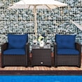 thumbnail image 2 of Costway 3PCS Patio Rattan Furniture Set Cushioned Conversation Set Coffee Table Navy, 2 of 10