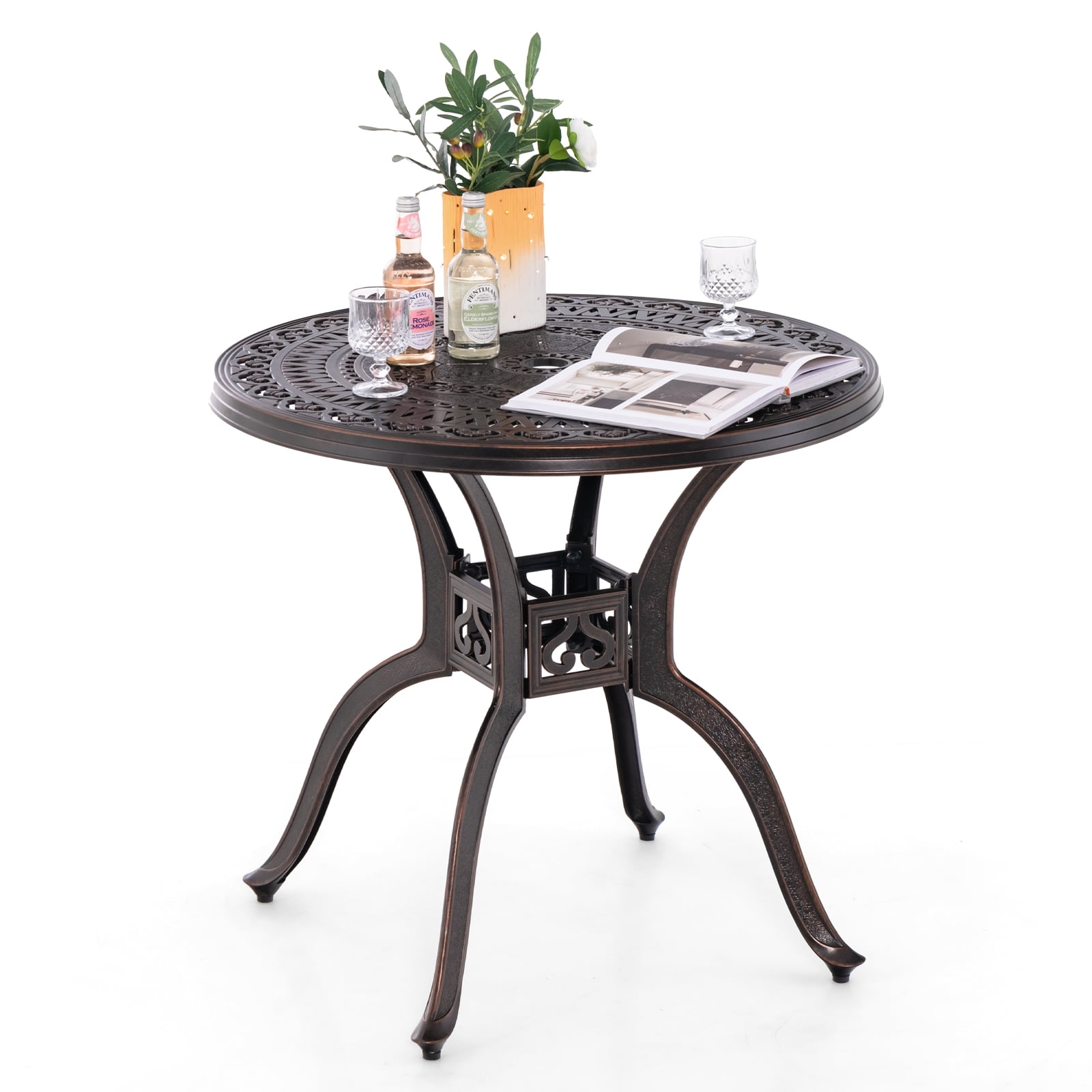 Costway Table de Patio Rond en Aluminium Coulé de 31,5 Pouces avec Trou pour Parasol de 2 Pouces